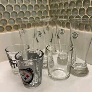 Shot Glass Lot of 8. Five Matching Weizen Style, 1 NFL Steelers